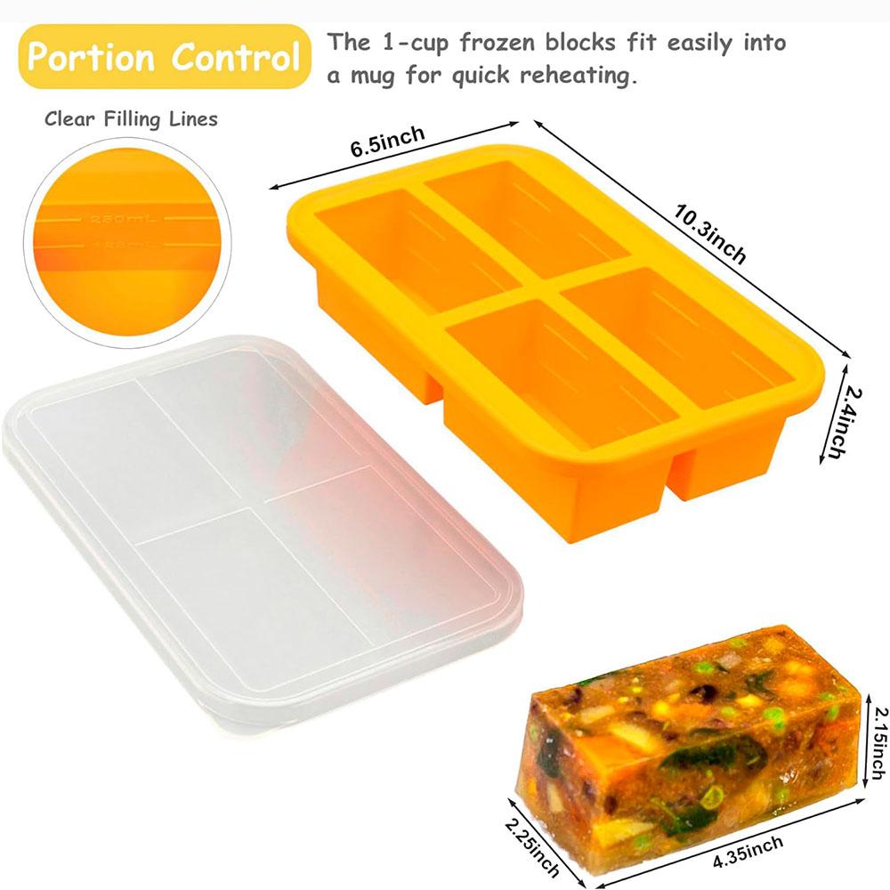 1-Cup Silicone Freezer Trays with Lid,Easy-Release Silicone Freezer Containers,Freeze and Store Soup,Broth,Sauce,Leftovers