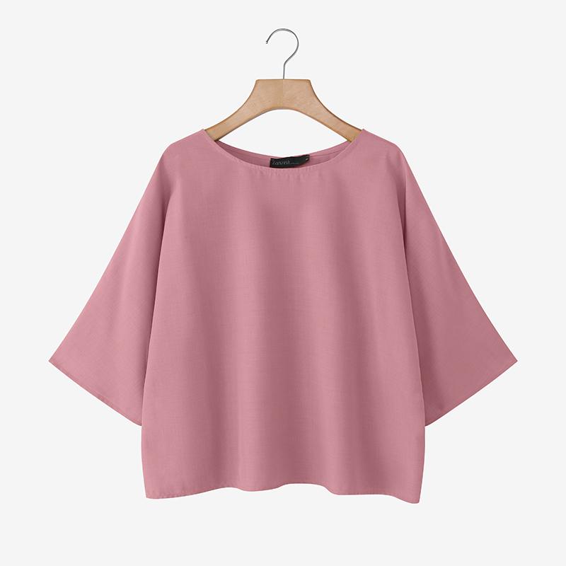 

ZANZEA Женская повседневная блузка с круглым вырезом, свободного кроя, с рукавами 3/4, однотонная 5XL