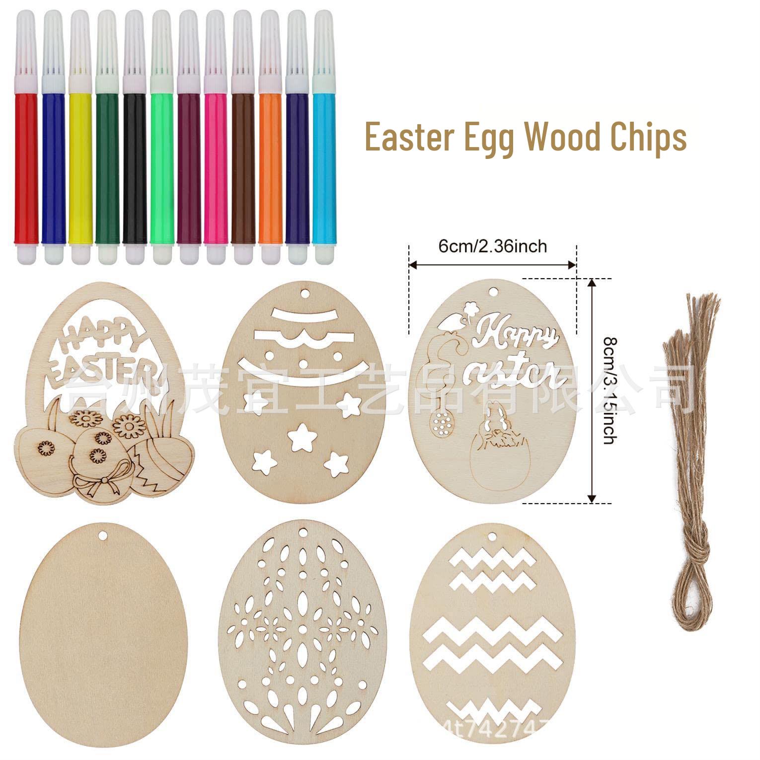 

Wooden Easter Egg DIY Party Decorations - Semi-Handmade Hollowed-Out Wood Pendants 6 wood slices + 6 jute strings
