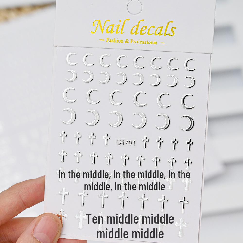 Mini Metallic Silver Nail Stickers: Star, Heart & Love Designs, Self-Adhesive, Small Size