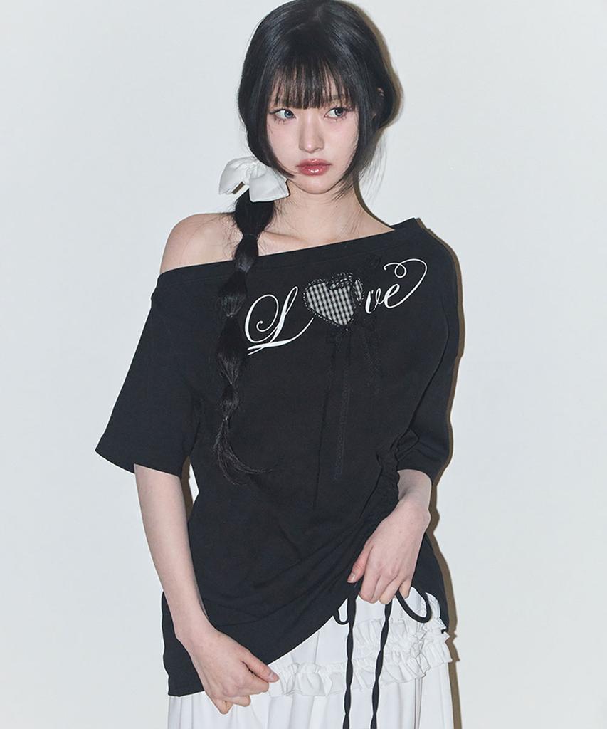 ILLIGO Love One-Shoulder Oversized T-Shirt Black