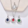 Luxury Female Water Drop Pendant Necklace Wedding Necklace Blue Green Red Zircon Necklace for Women