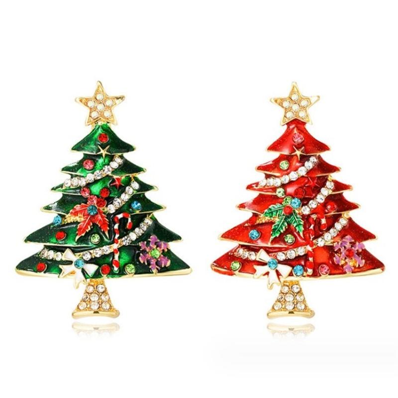 Rhinestones Christmas Crystal Jewelry Gifts Christmas Tree Pins Multi-Colored Christmas Brooch Pins Set for Women & Girl