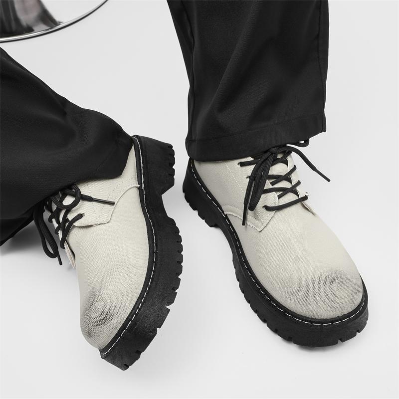 2025 White Retro Derby Shoes Man Large Size 46 British Style Heighten Platform Shoes For Man Big Round Toe Designer Men's Shoes