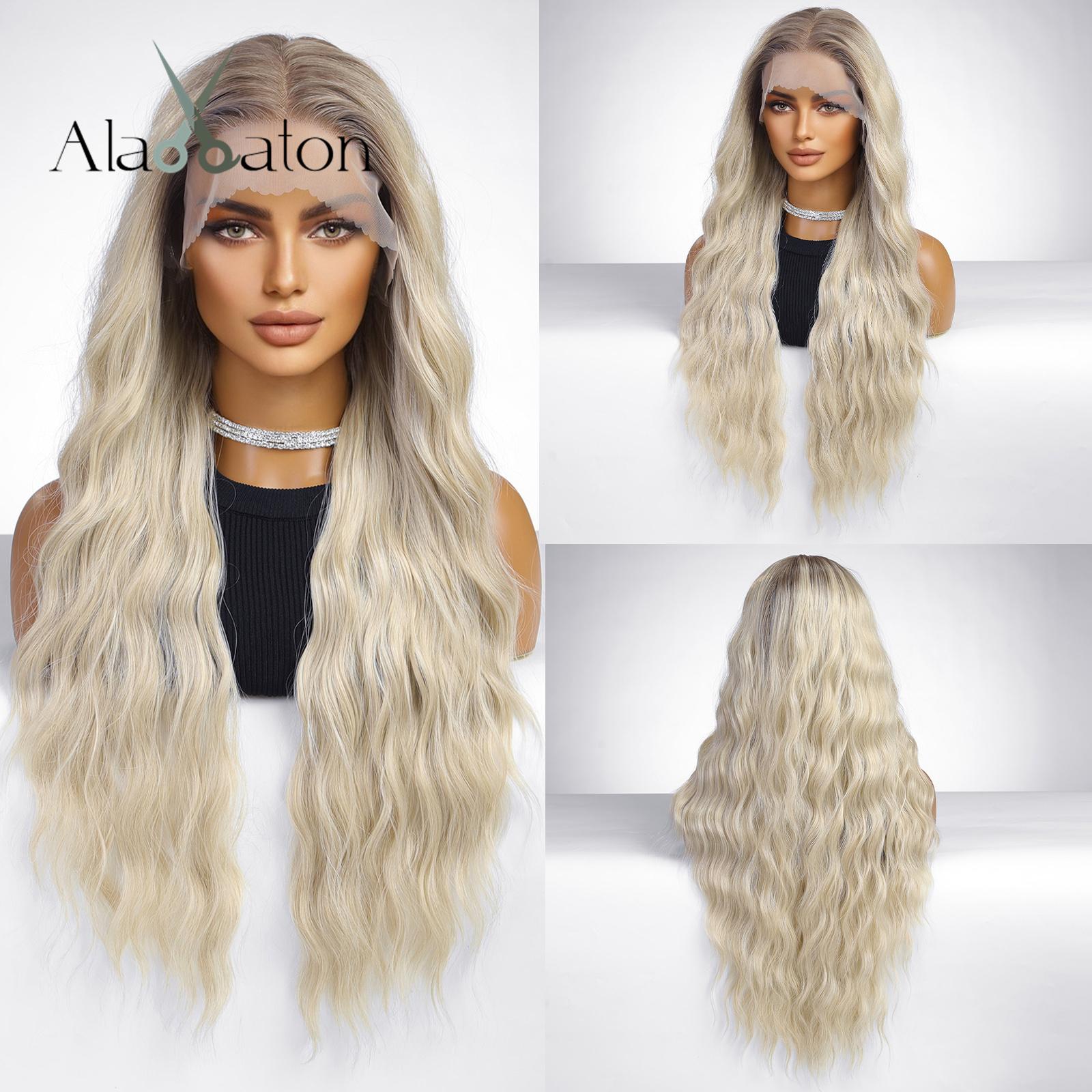 

ALAN EATON 13x4 Длинные волнистые синтетические парики спереди на кружеве Ombre Коричневый блондин для женщин Повседневная вечеринка Косплей Термостойкое волокно