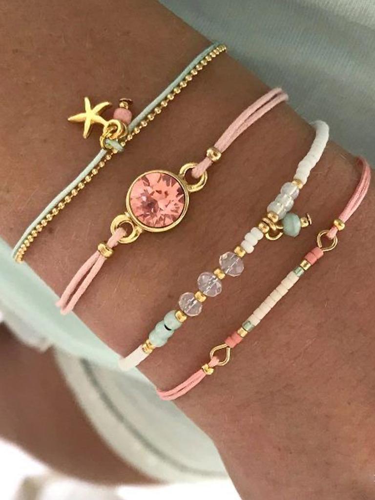 4pcs Fashionable Women's Bracelet Set Exquisite Colorful Bead Faux Handmade Rope Pendant Stackable Gift for Best Friend Holiday