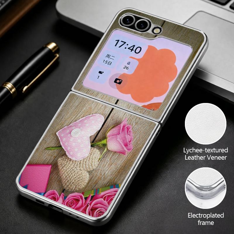 Cute Love Hearts Print Case For Samsung Galaxy Z Flip 8 7 6 5 Z Flip8 Flip7 Flip6 Hybrid 3in1 Plating Leather Skin Folding Phone Cover