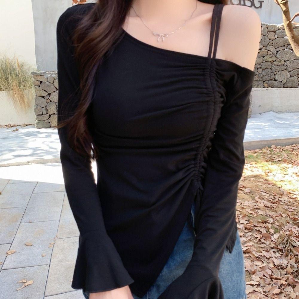 Slim Irregular T Shirt Sweet Slanted Shoulder Top Chic Off Shoulder Top Summer