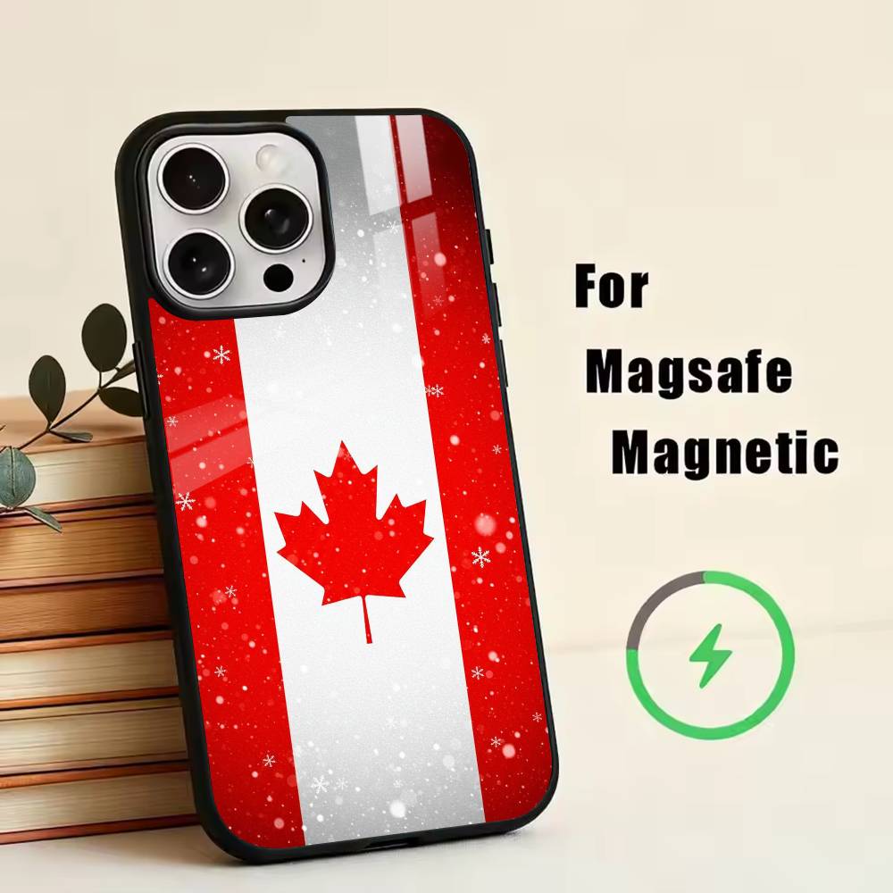 Canada Flag Aesthetic Phone Case For iPhone17,16,15,14,13,12,11 Plus,Pro Magnetic For Magsafe Wireless Charging