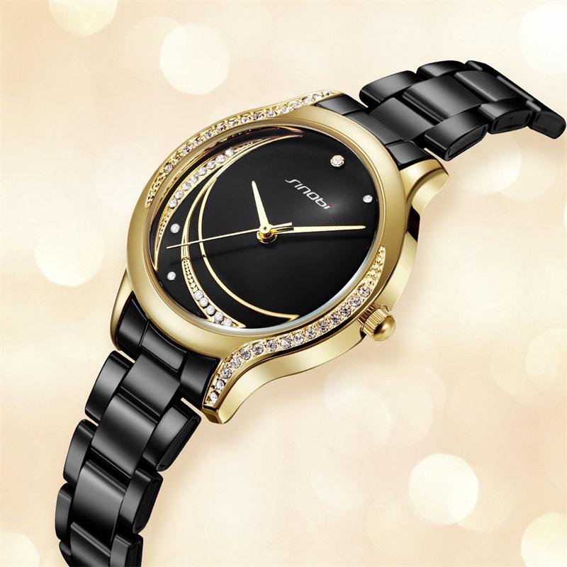 Women s Alloy Quartz Diamond Inlaid Wristwatch