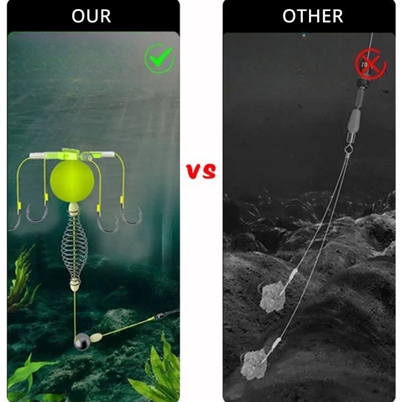 4Pcs AntiBottom Small Exploding Hook Fishing Baits Cage Four Hook AntiWinding Fishing Spring Baits Cage Easy to Use