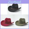 Retro Fivepoint Star Leather Belt Western Cowboy Hat Wool Jazz Cap For Youth