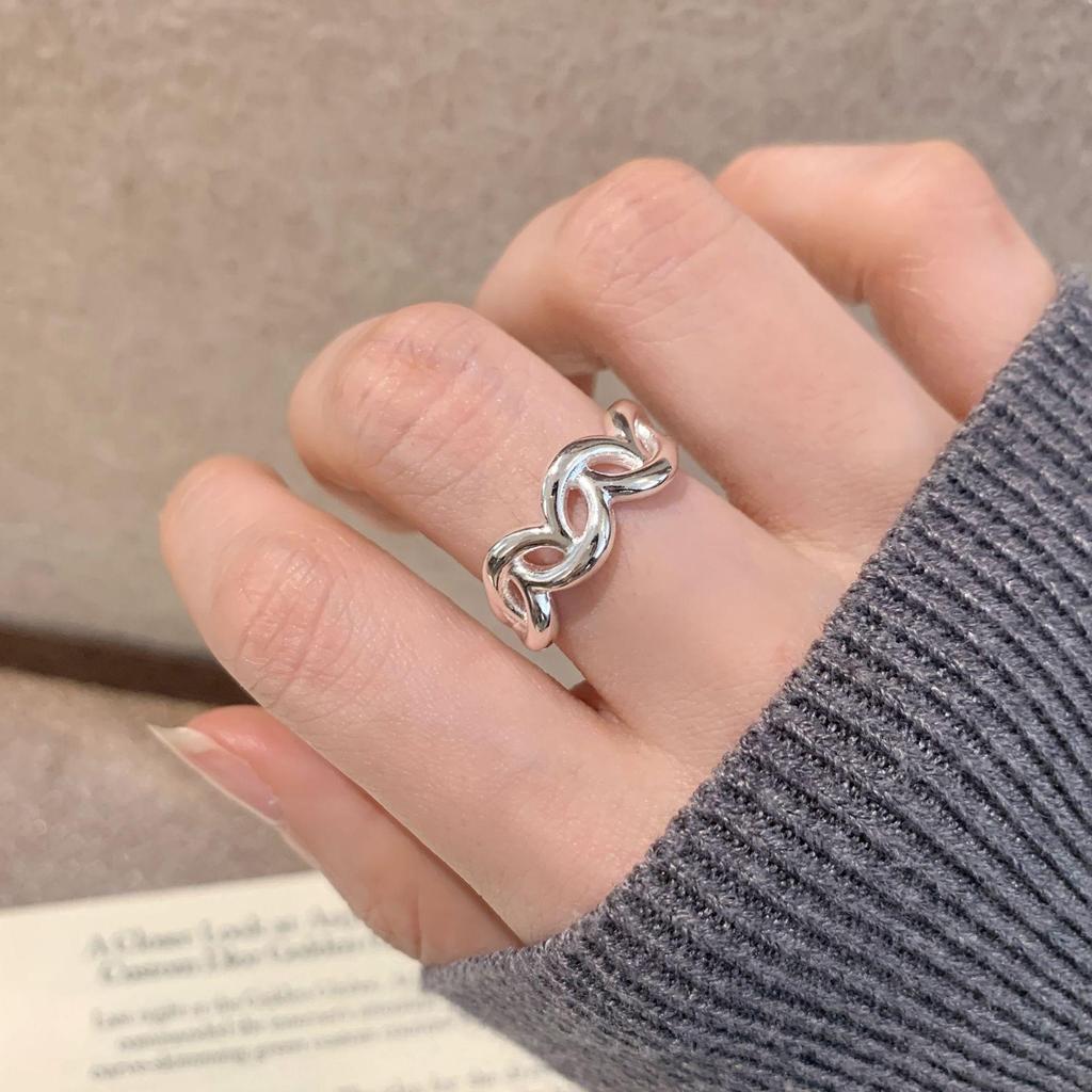 S925 Silber Geometrischer Crossover-Ring - Damen Minimalistisches Offenes Design, Schlichter Mode Ins Stil Zeigefingerring