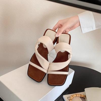 Su Yinyin Wears Two Towels~ 4cm Square Head Heightened Thick Bottom Wrapped with Beach Vacation Slippers Women's Sandals Outside Summer