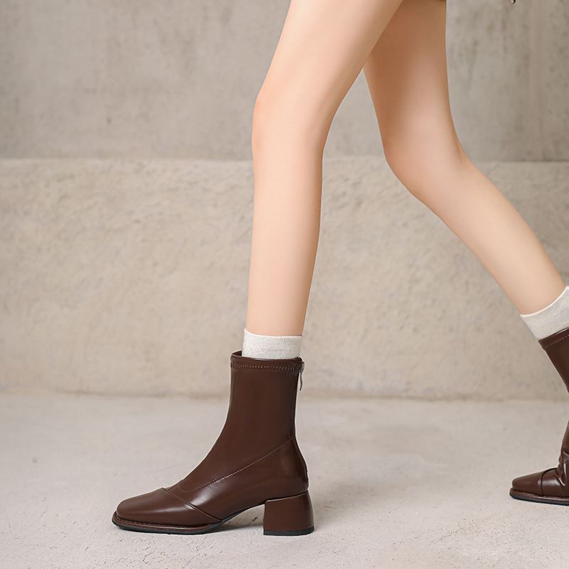 Krazing Pot Pantofi Toamnă Iarnă Microfibră Toc Mediu Gros Mărimea 43 Ghete Chelsea Caise Fermoar Ghete de Gleznă