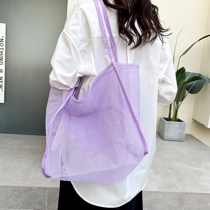 Women Mesh Beach Travel Shoulder Bag Large Capacity Casual Totes for Holding Toys Grocery Picnic Ladies Handbag Shopping Bag