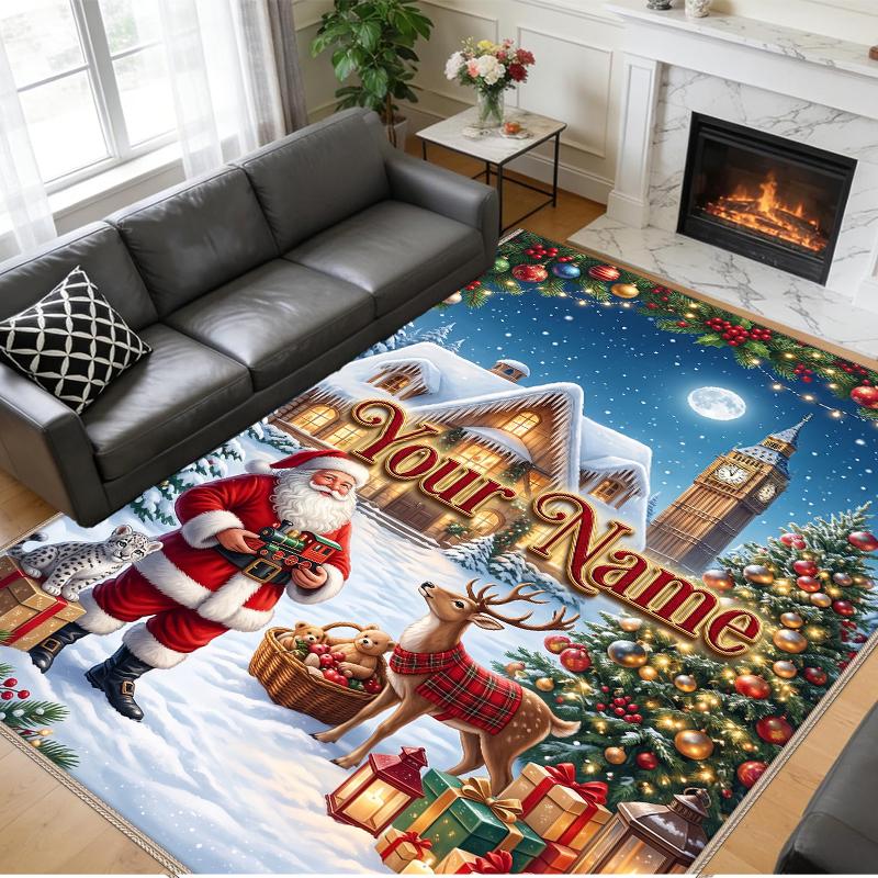 Christmas Custom Name Printed Square Area Rug Soft Non Slip Floor Carpet For Bedroom Holiday Gift