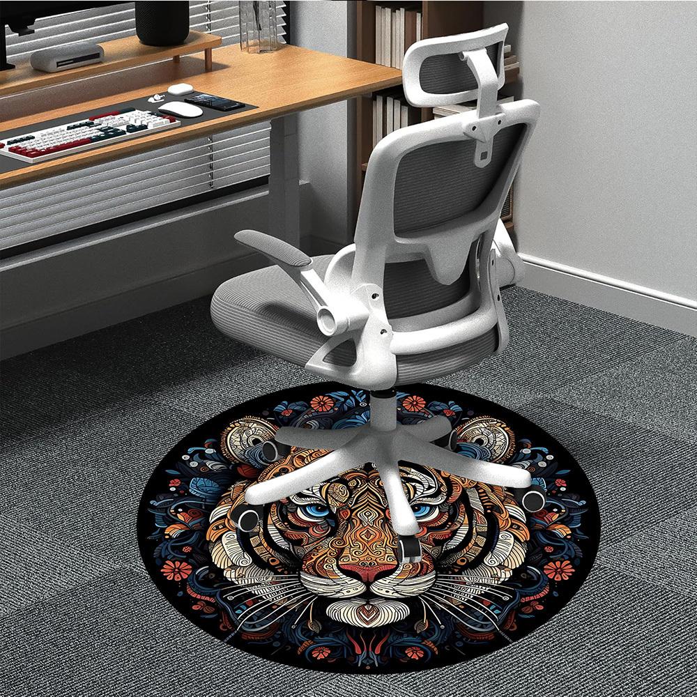 1pc Tiger Mandala Office Round Area Rug, Indoor Mat Suitable For Office, Under Office Chairs Bedroom Living Room Home Decor, Room Deco