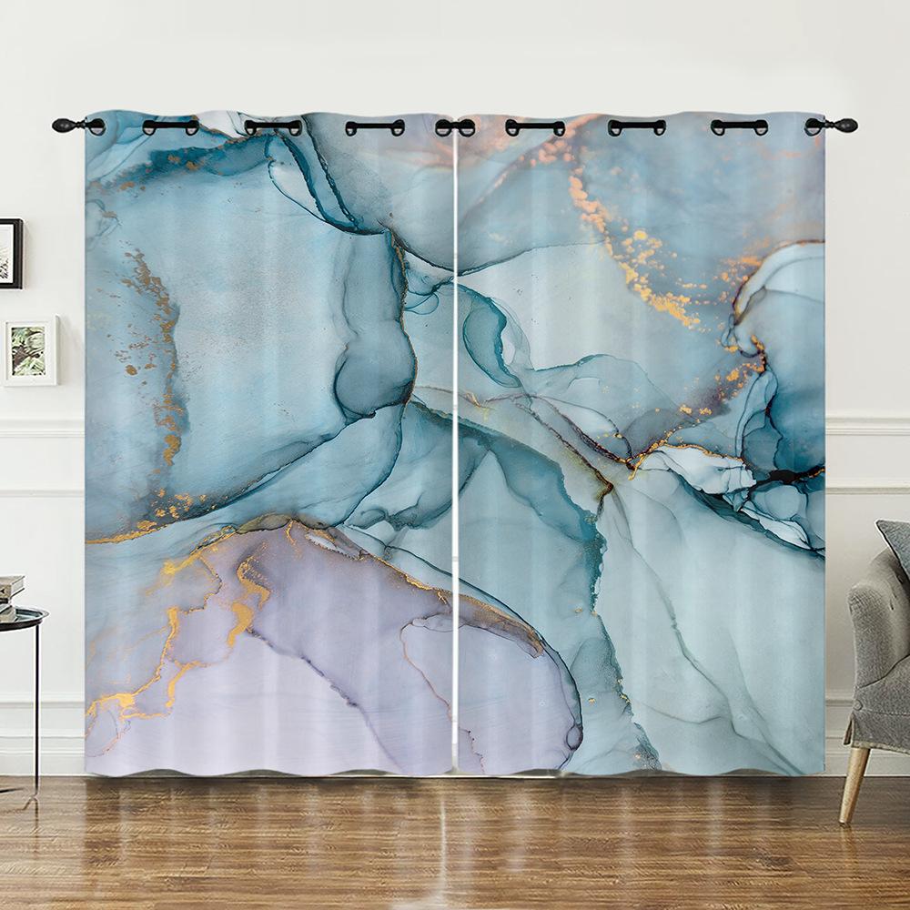 Curtain Marble Texture Wind Curtain Digital Printing Blackout Curtain Punching Picture 2pcs*97cm*114cm*2