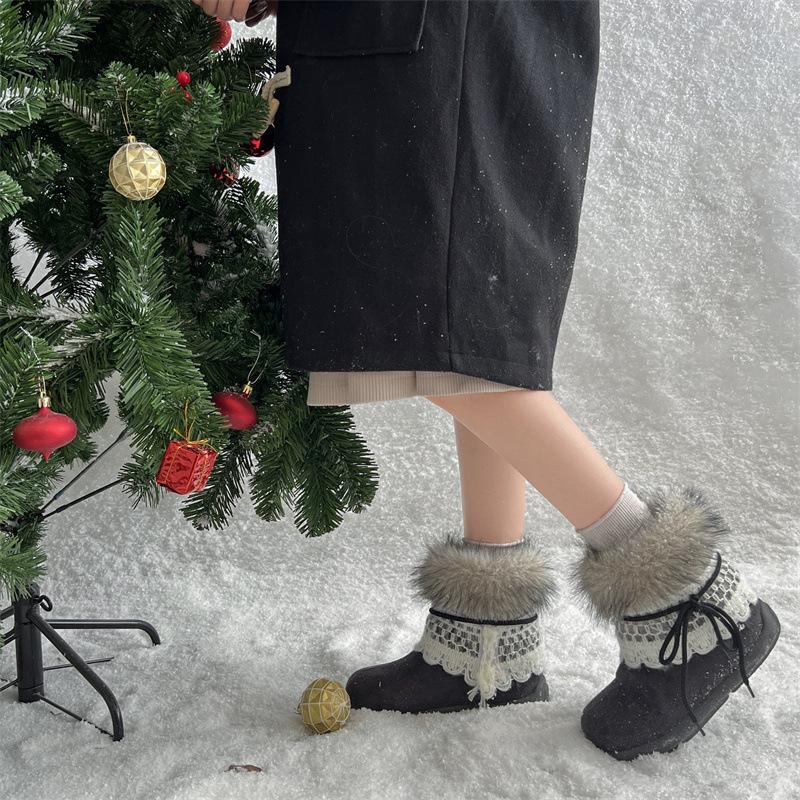 Dusk 4~ 2025 Autumn and Winter Millennium Wind Fluffy Snow Boots Fleece Inner Height Increase Warm Cotton Shoes Short Boots Winter