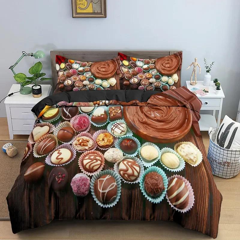 Chocolate Bedding Set Dessert Candy Duvet Cover Comforter Cover Sweet Food Girls Single Queen King 2/3pcs Polyester Quilt Cover