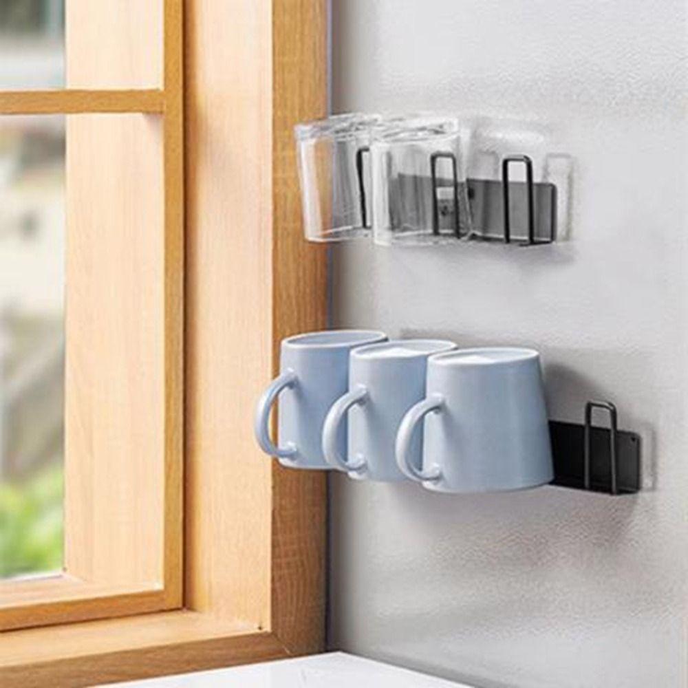

No Drilling Cup Storage Rack Metal Cup Drying Rack Practical Coffee Cups Holder Bathroom Black-3 Hooks