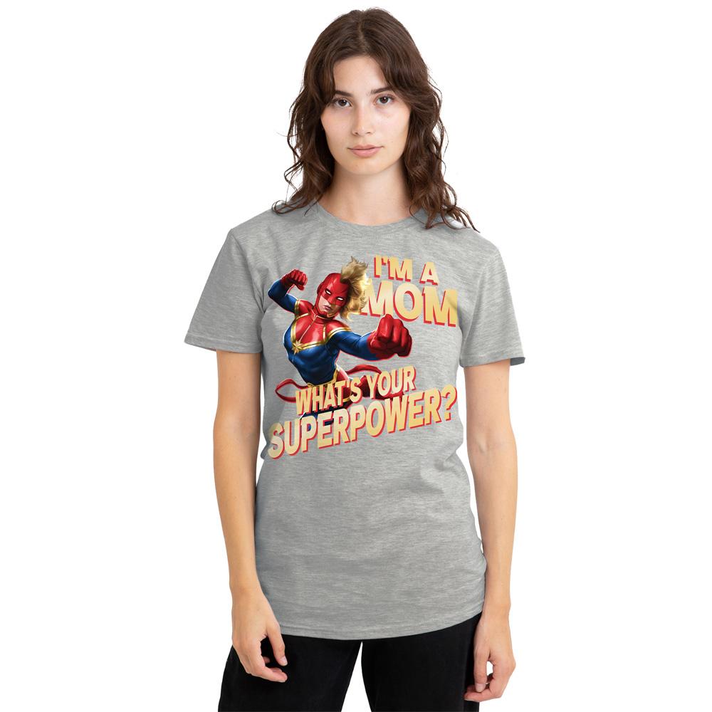 Captain Marvel Womens/Ladies Mom Superpower Heather Mothers Day T-Shirt