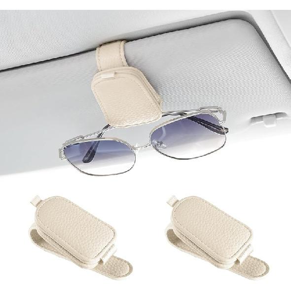 JUSTTOP 2Pack Sunglasses Holders For Car,Magnetic Leather Buckle Sun Visor Sunglass Clip,Ticket Card Clip Sunglasses Mount,Car Interior Accessories