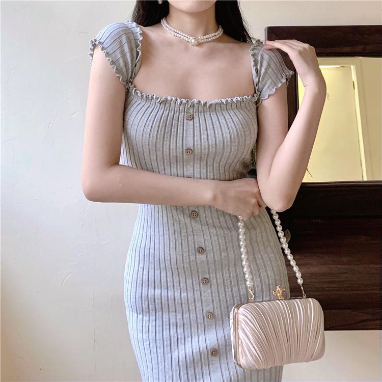 Autumn Pure Desire Ruffle One-Shoulder Ribbed Mini Dress Small серый/кремовый