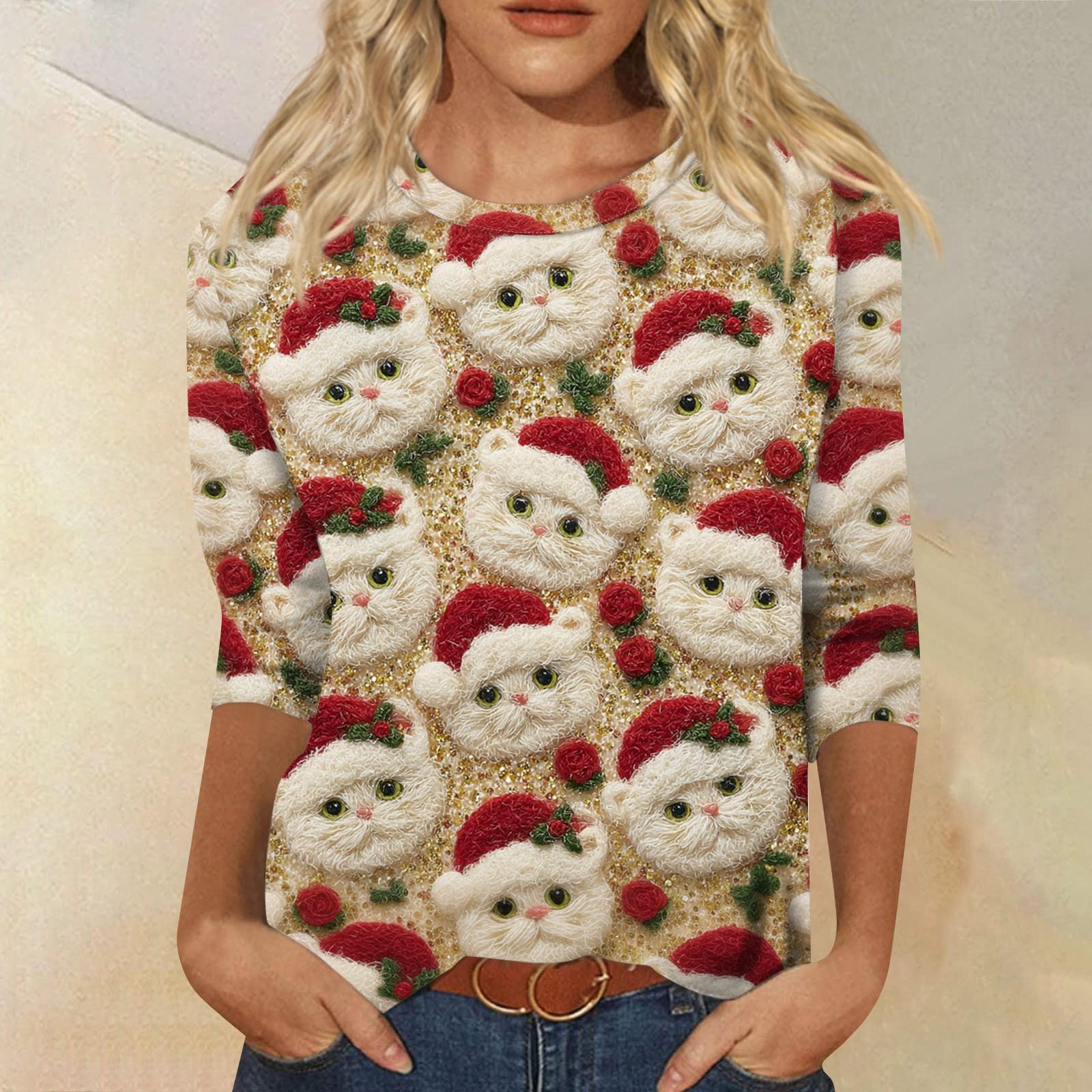 

Женская модная повседневная свободная футболка с круглым вырезом и рукавами 3/4 с принтом, женский топ L