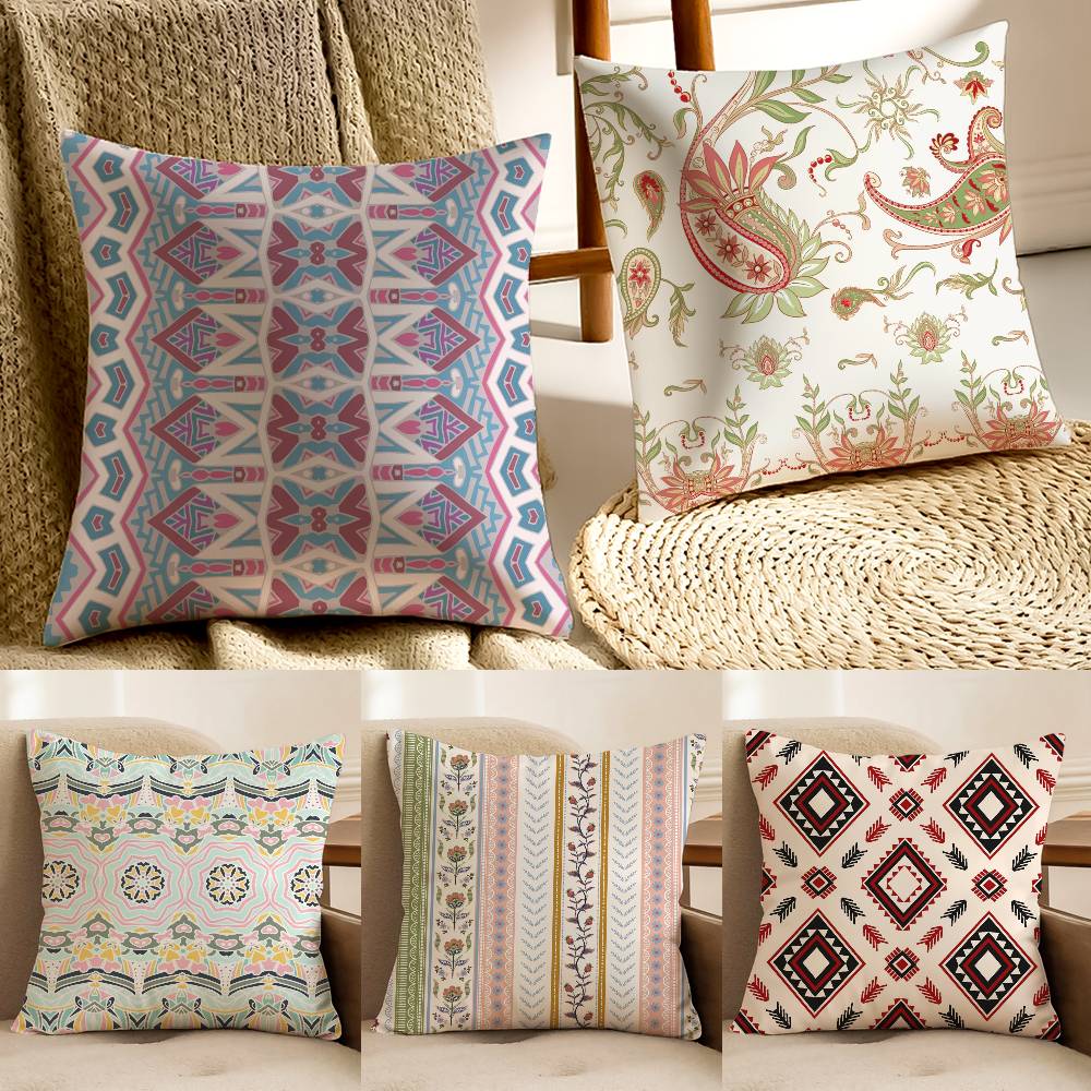 Bohemia Pillow Case Anti-dustmite Pillowcase Invisible Zipper Silky Short Plush Sofa Cushion Cover