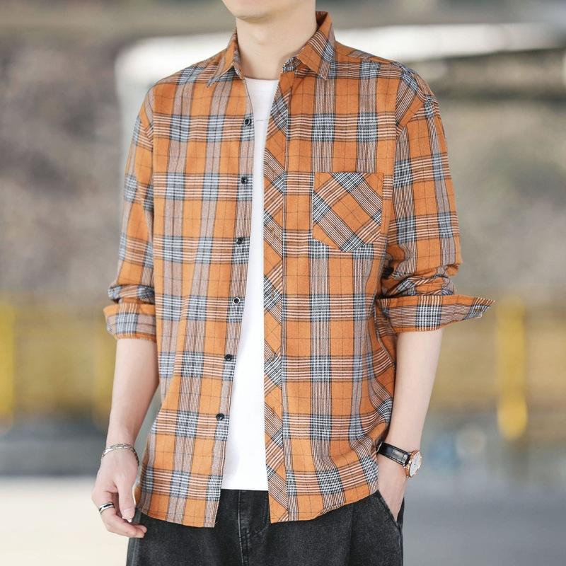 Plaid Shirt Men's Korean Version Trendy Versatile Spring and Autumn Long-sleeved Shirt Jacket Casual Handsome Top Men's Clothing