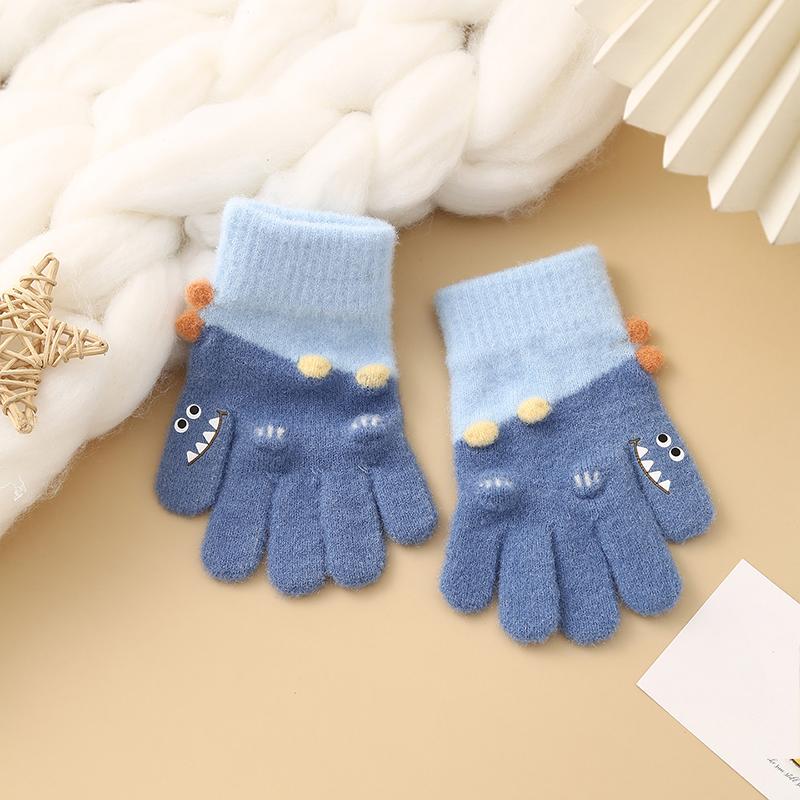 

Children S Winter Warm Gloves Plus Velvet Five-Finger Gloves For Boys And Girls Cute Cartoon Knitted Gloves as the picture