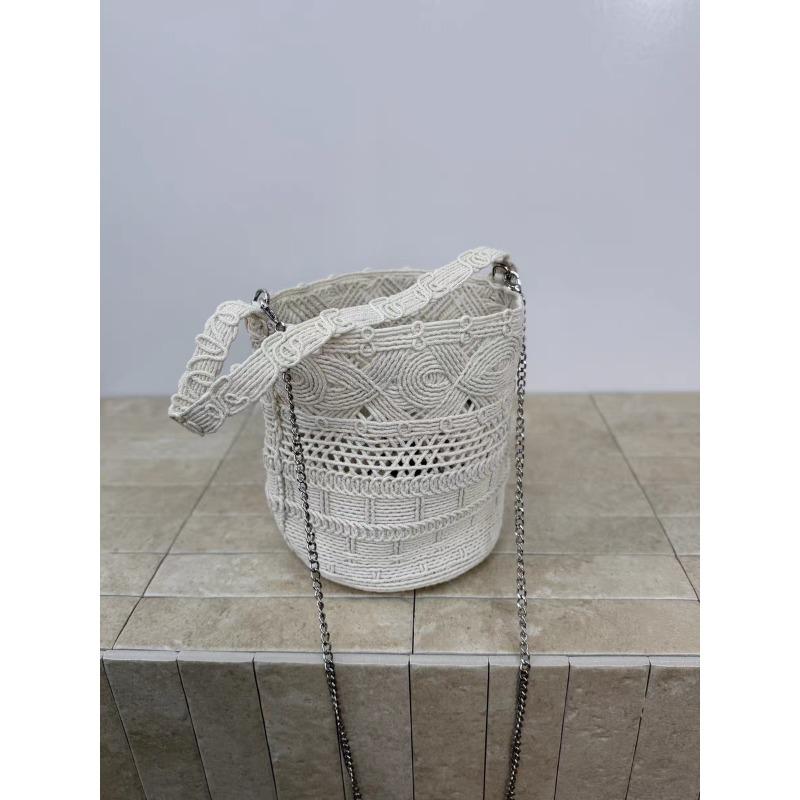 High-end niche design, hollowed-out wax cord handwoven bucket bag, hand-to-arm, shoulder tote bag, casual tote bag