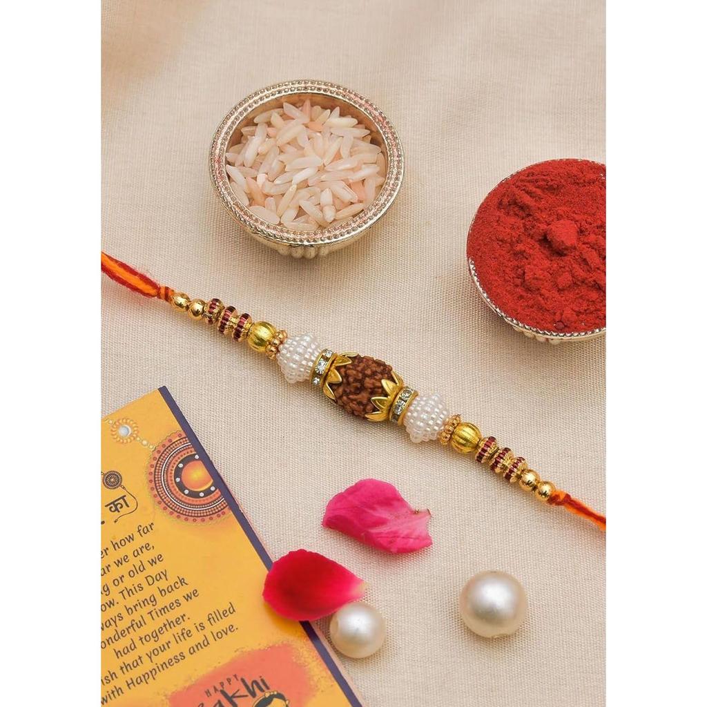 Rakhi-Geschenkset mit Shiva-Figur für den Bruder – 4er-Pack (1 Shiva-Statue, 1 Rakhi, Tilak-Set, Grußkarte)