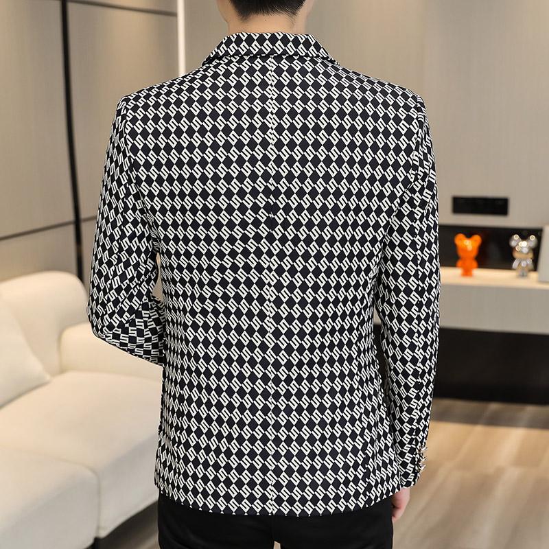 Jarní korunka Letter Print Blazers Muži Slim Fit Ležérní oblek Sako Svatba Společenský Streetwear Šaty Kabáty Blazer Masculino