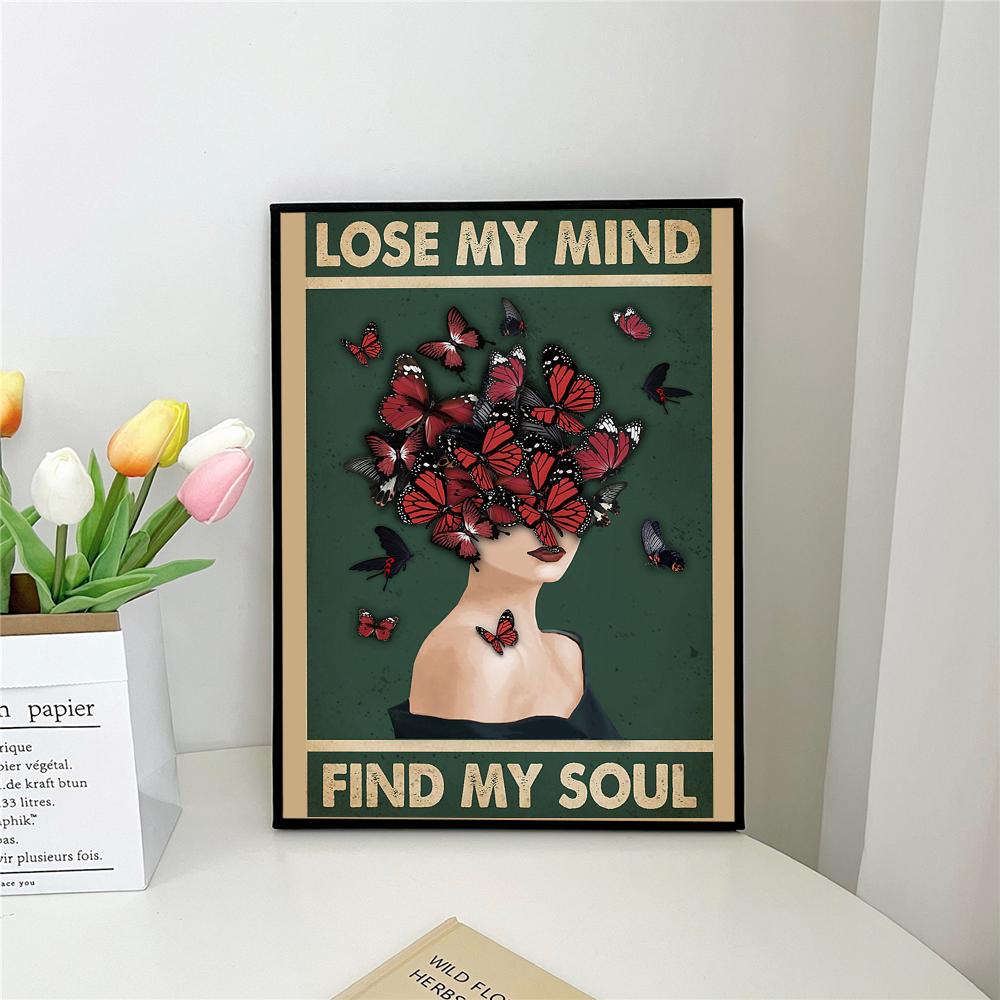 1 Stück „Verliere deinen Verstand, finde deine Seele“, Blume, Frau, Mina, Mädchen, Poster, selbstklebende Kunst, wasserdichtes Papier, Aufkleber, Wanddekoration
