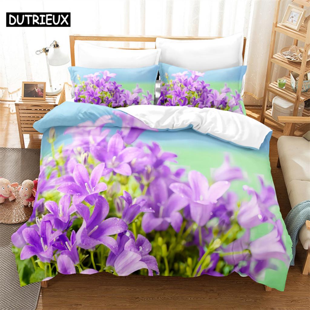 Purple Flowers Queen Bedding Set Duvet Cover Set Kids Bedding Digital Printing Bed Linen King Size Duvet Cover Set Bedding Set