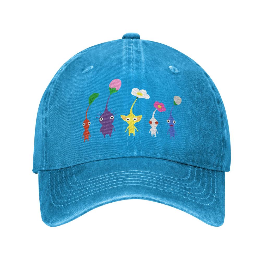 cute pikmin pattern blue Washed Denim Cap Casual Baseball Caps Adjustable Hat Summer Unisex Baseball Hats