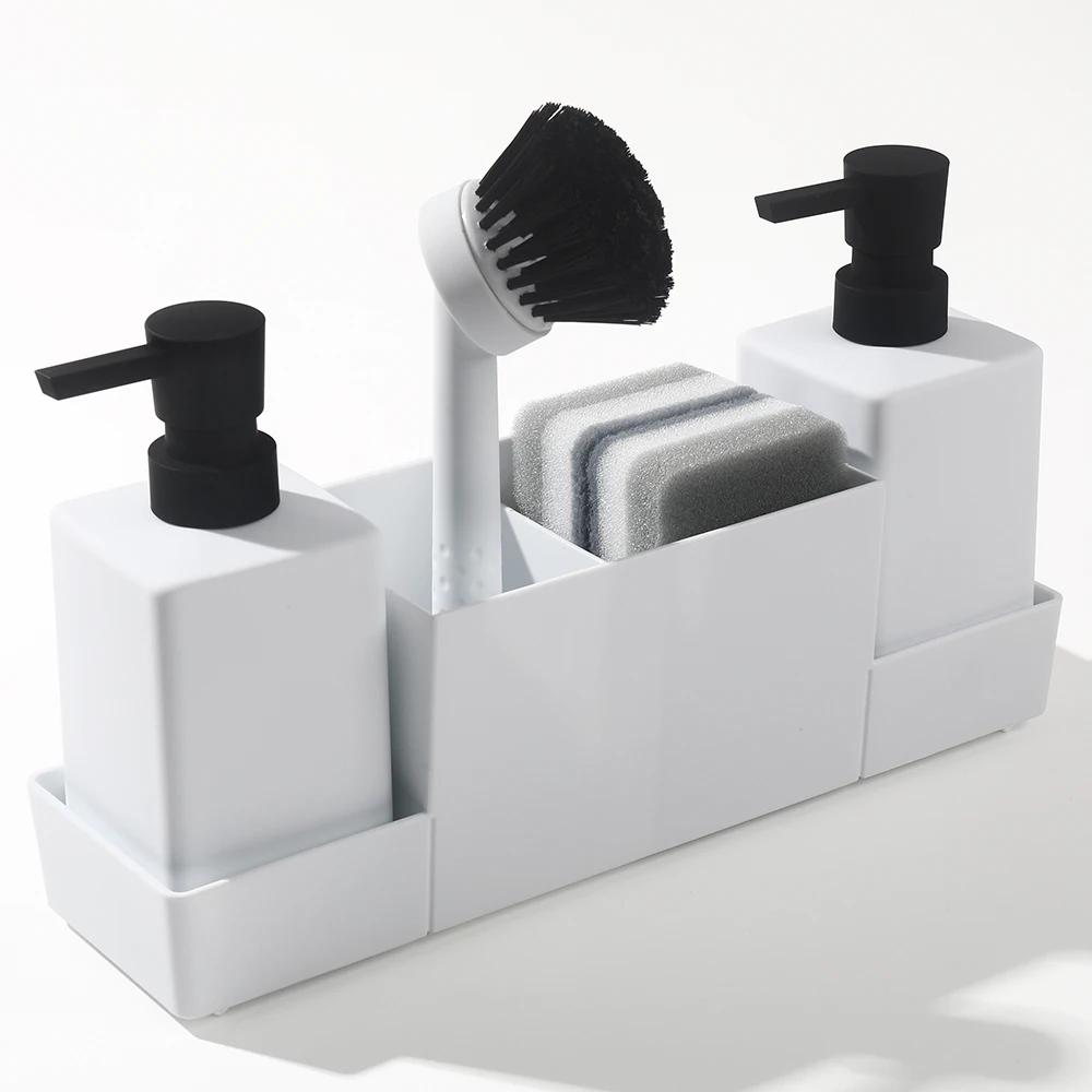 Dozownik mydła do kuchni z uchwytem na gąbkę (bez gąbki), nadaje się do zlewu, mydła do rąk i płynu do mycia naczyń