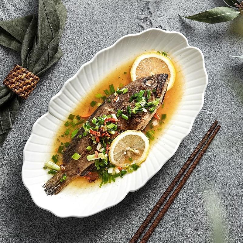 Elegant Oval Ceramic Fish Plate