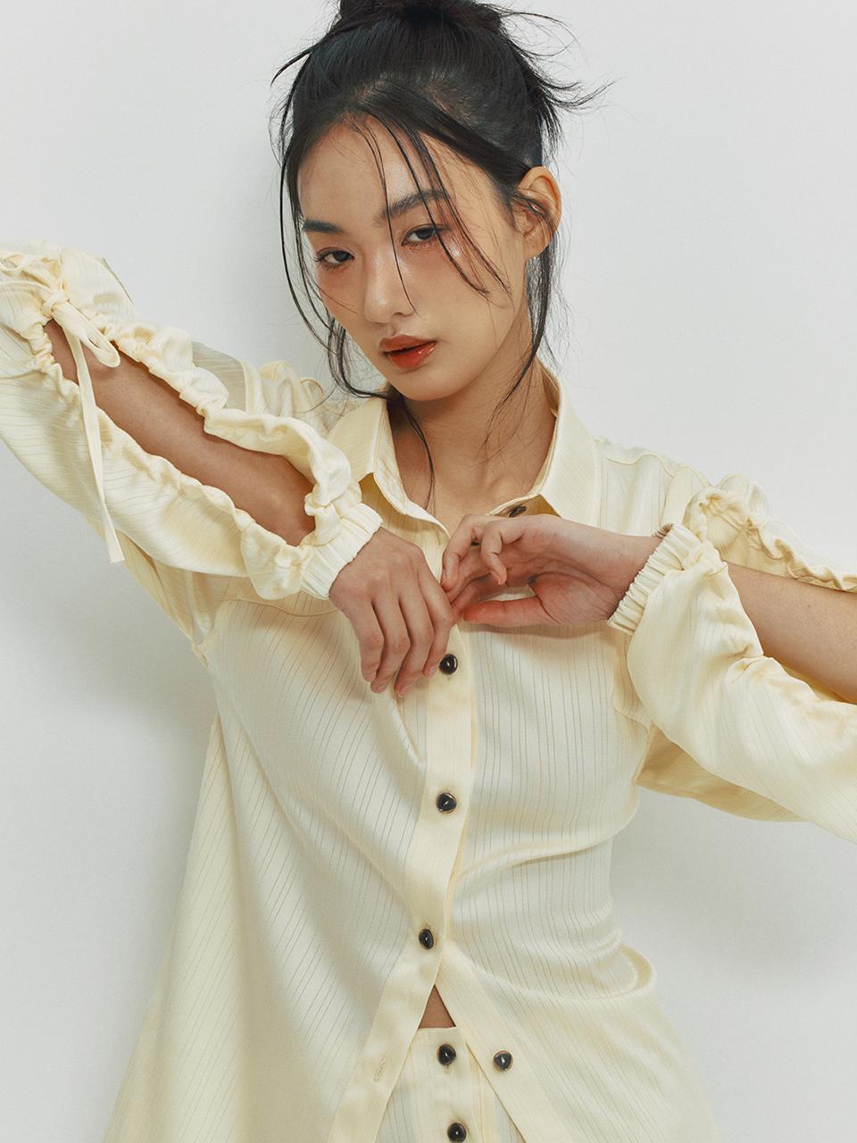 Minderly Cut Out Shirring Shirt - Lemon Lemon/One Size