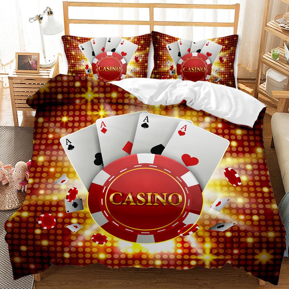 Cool Card Heart Plum Blossom Black Quilt Cover Three-Piece 3D Digital Printing Abrasive Bedding