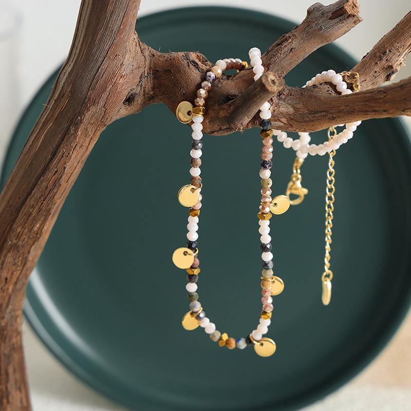 Glass Beads Combination Natural Stone Beads Necklace For Women Non Fading Stainless Steel Multi Color Women's Summer Necklaces