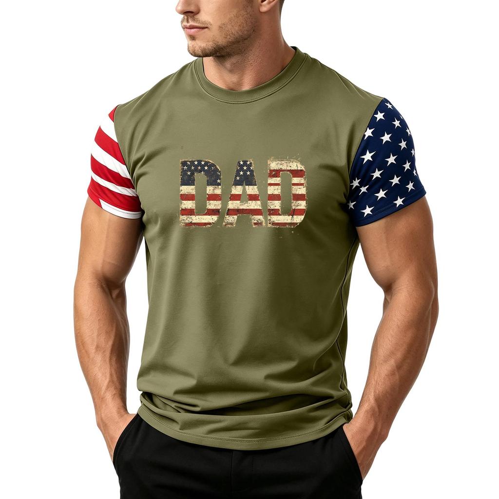 Men's Loose Fit Short Sleeve T Shirt Dad Flag Print Casual Summer Daily Wear Top for Father's Day and Independence Day