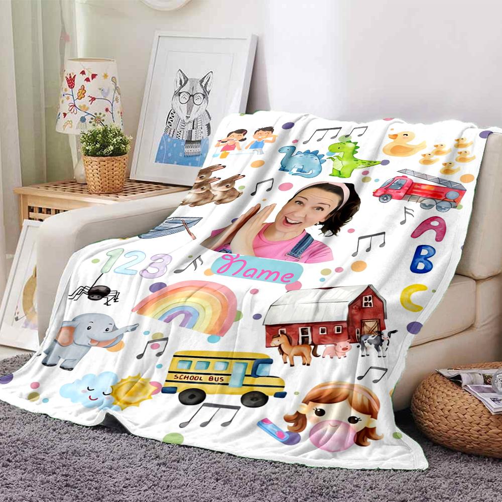 Custom Name Ms. Rachel Theme Printed Blanket - Perfect for Couch, Bed, Travel & Outdoor Use | Machine Washable, Cozy & Durable.