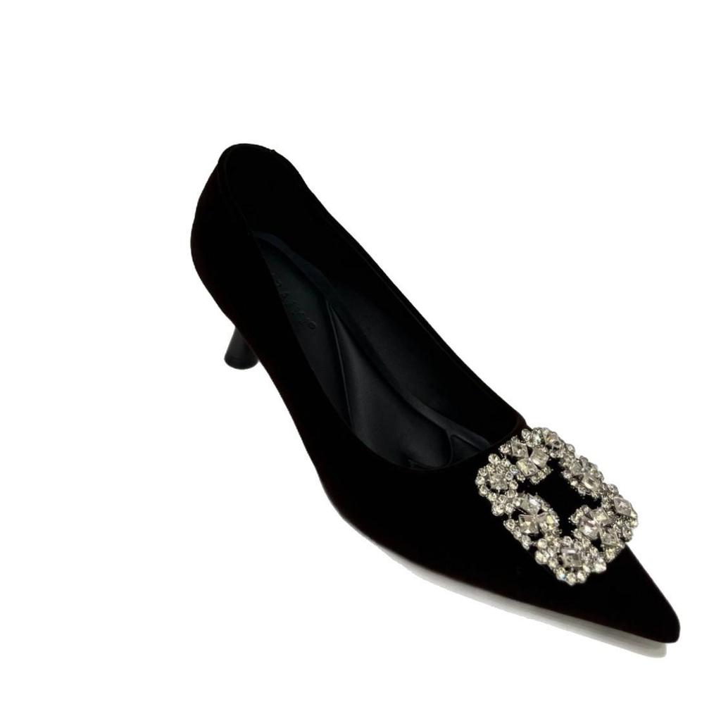 2025 Samtige Stilettos mit spitzer Zehenpartie und Strasssteinen - Elegante Abend- und Arbeitsschuhe