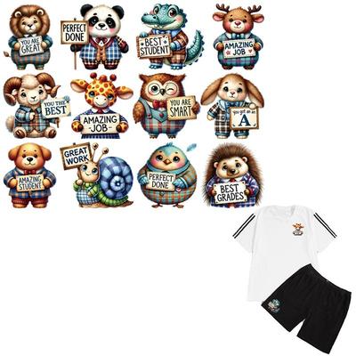 Cute Animal Set Patches On Clothes Stickers Heat Press Appliqued T-Shirt Diy Fabric Patches Back To School Season