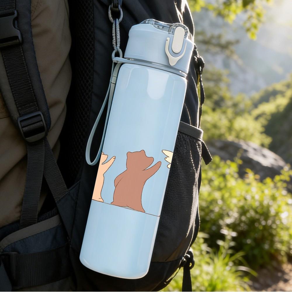 1PC Group Pastel Rabbit Art 750ml Color Plastic Sports Water Bottle Leakproof Flip Straw Lid Suitable for Sports Office Home Use