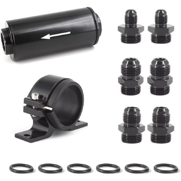 10 MICRON Inline Fuel Filter with 6AN 8AN 10AN Adapter&Bracket Clamp 50MM Universal Mount Bracket